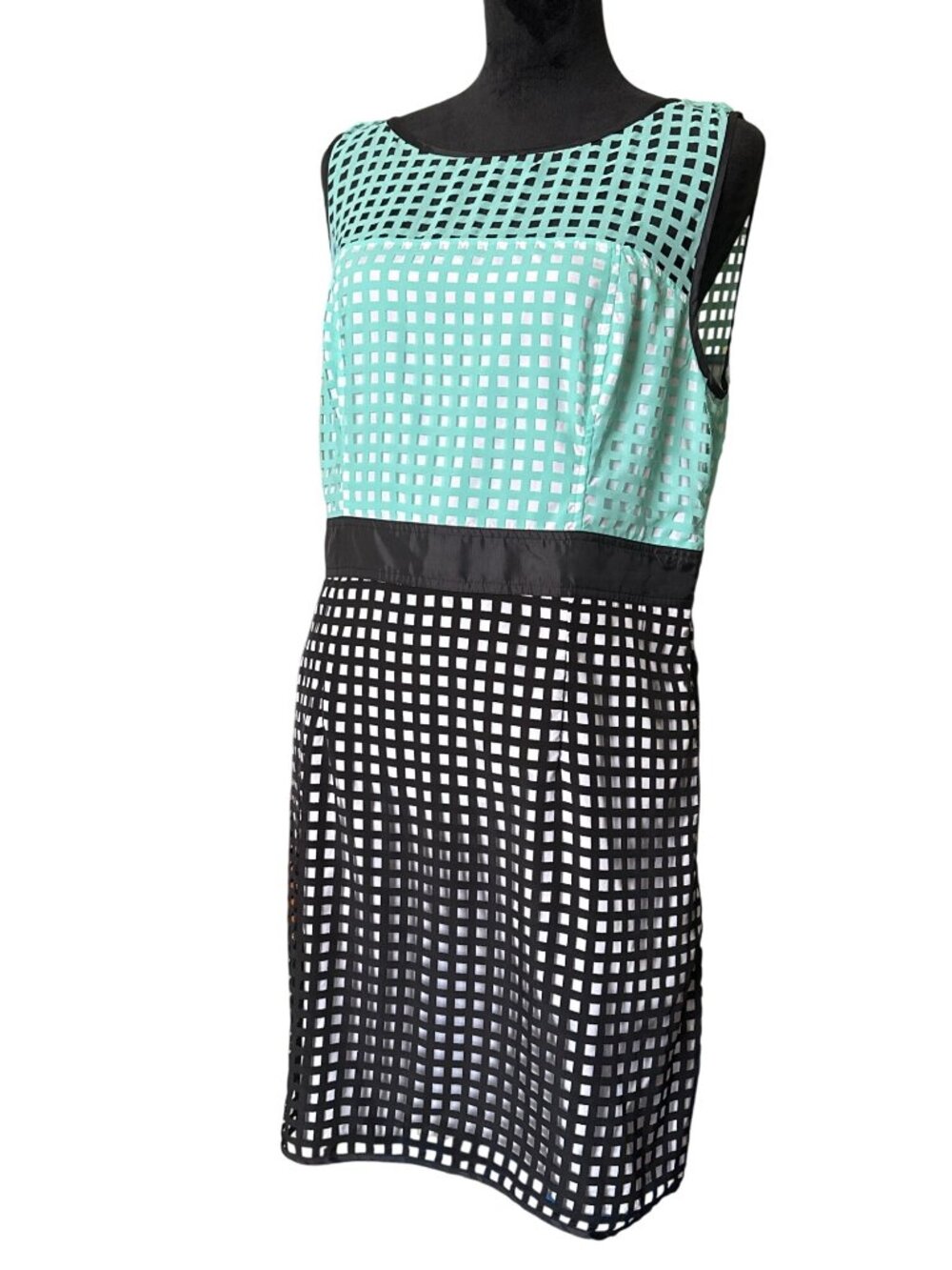 Mint & Black Checkered Sleeveless Dress By Eshakti Size XL Polyester Womens Knee